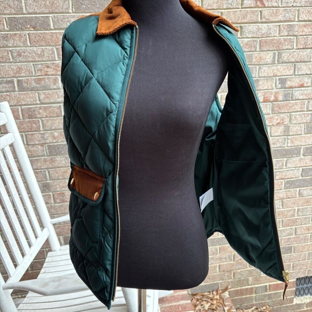 J.Crew Quilted Down Puffer Vest Womens XXS Green Brown Heritage Preppy - Picture 5 of 16